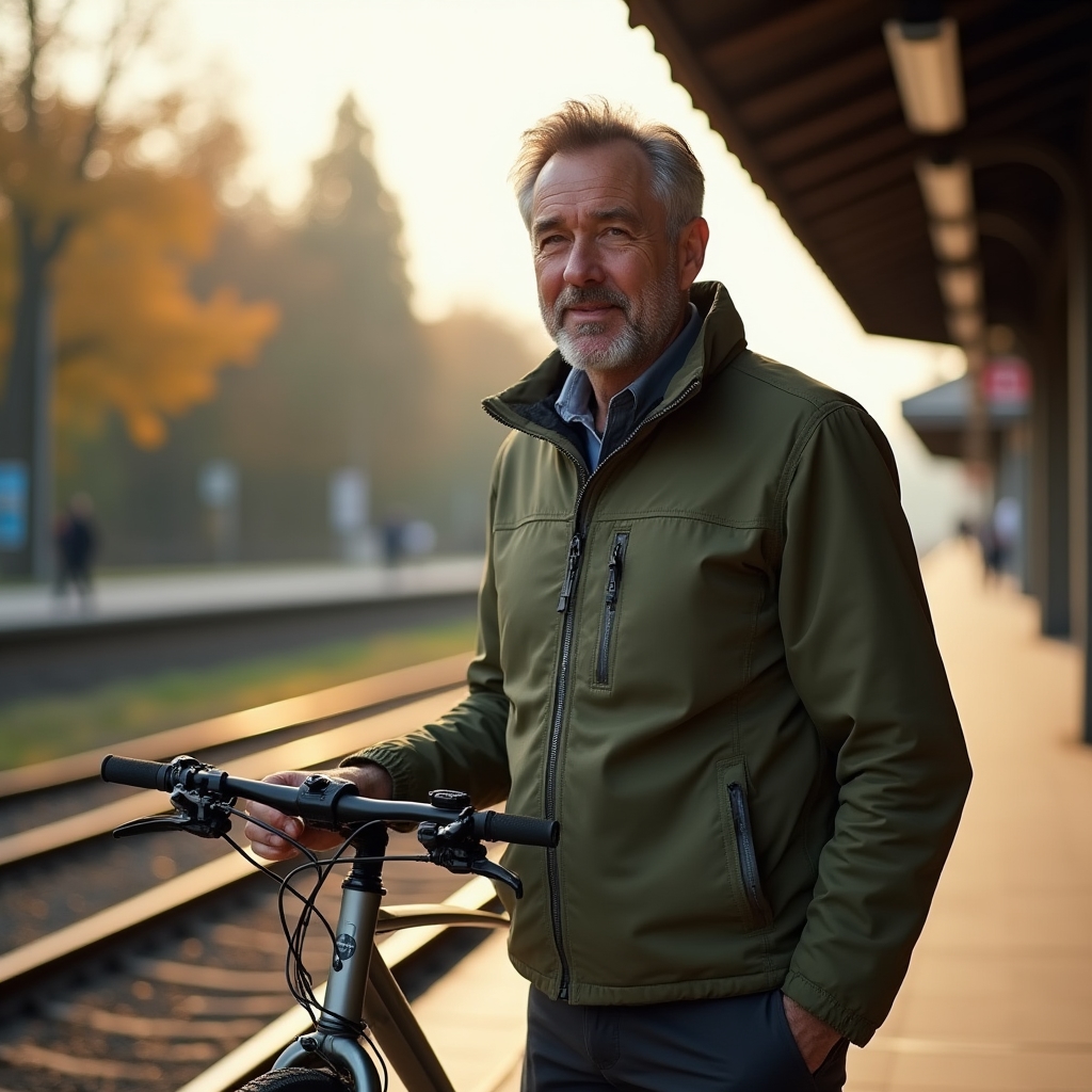 Person mit Fahrrad am Bahnsteig in Österreich